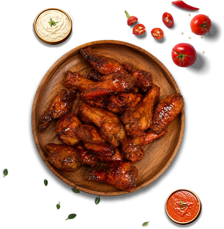 Chicken wings with dipping sauces