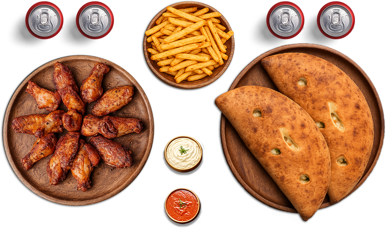 Panzerotti double meal with wings and fries